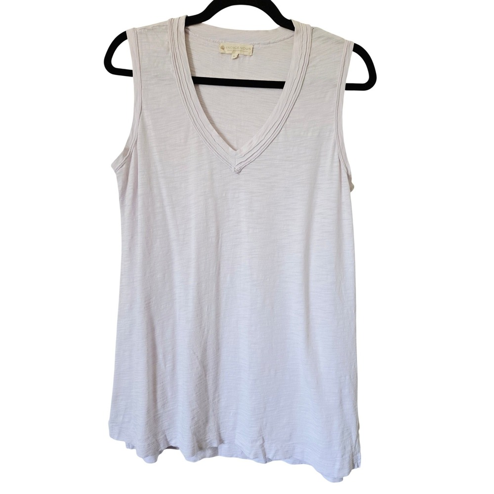 Indigenous Womens L Organic Cotton V-Neck Slub Tank Top Lilac Purple Tunic